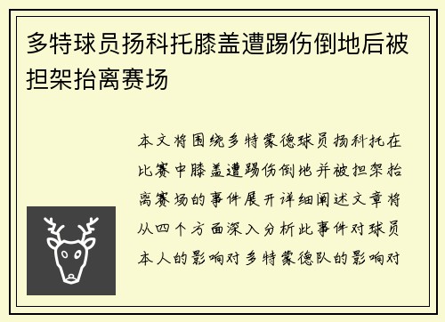 多特球员扬科托膝盖遭踢伤倒地后被担架抬离赛场